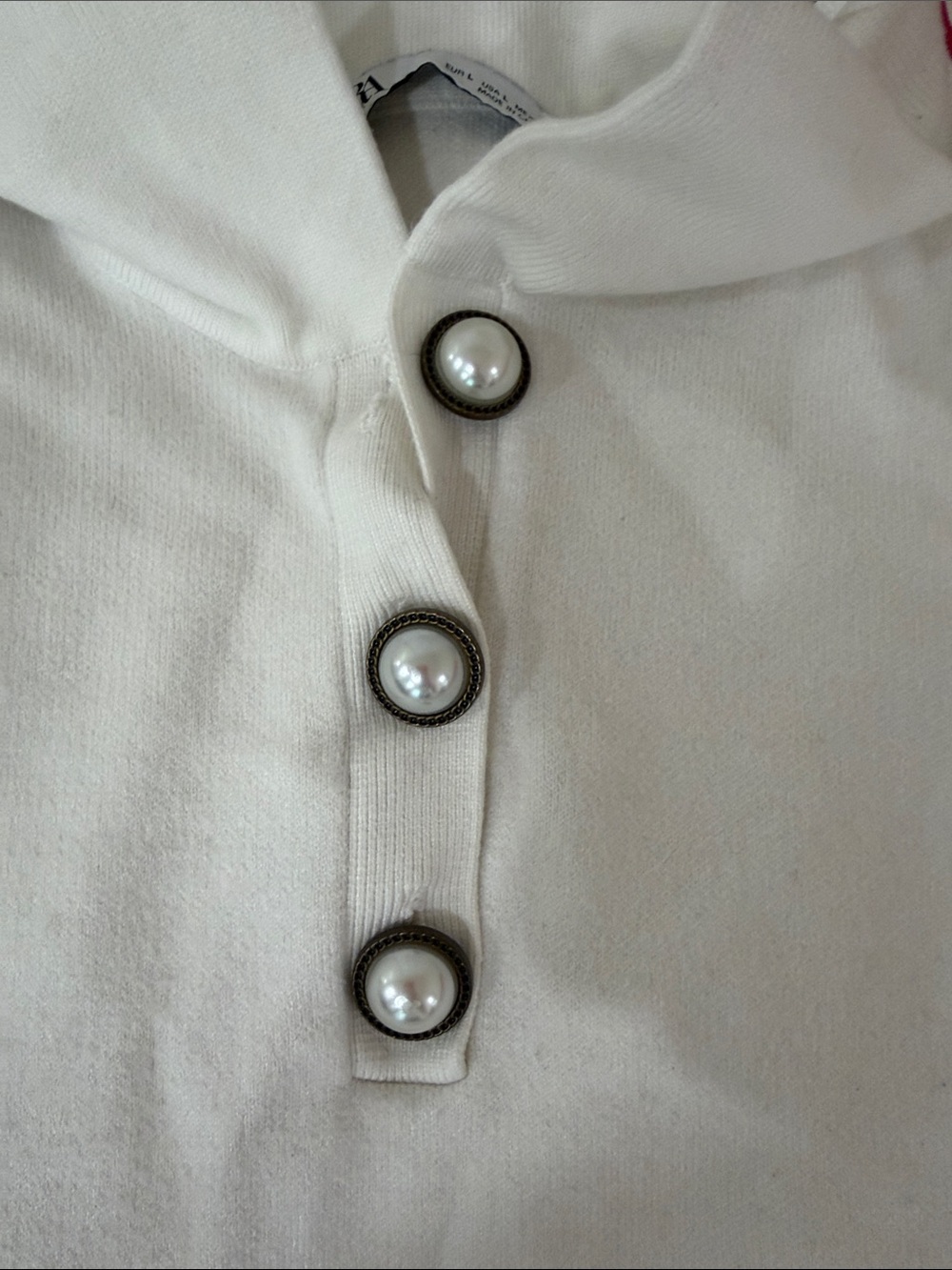Zara White Short Sleeve Collared Dress with Black Trim - Picture 2 of 4